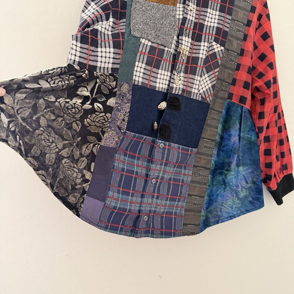 Vintage Lee Andersen Patchwork Wearable Art Shirt Jacket Boho Artsy Y2K - Picture 11 of 16